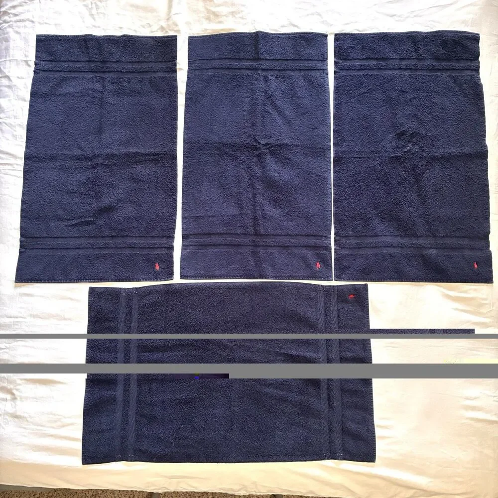 7pc set VTG Ralph Lauren Home Hand Towels & Washcloths Navy Blue Red Pony USA
